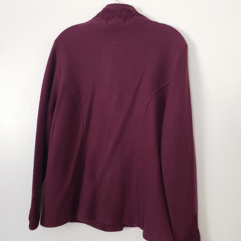 Kate Hill Wool Sweater Jacket Crocheted Details & Buttons Magenta Size Large P - Picture 3 of 9